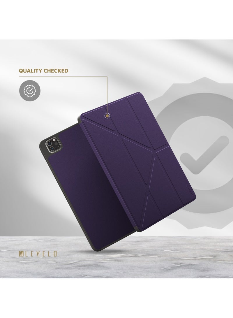 LEVELO Elegant Hybrid Leather Case for iPad Pro 11/Shock Absorbent/Bumper Case/Precise Cut-Outs- Purple - Image 4