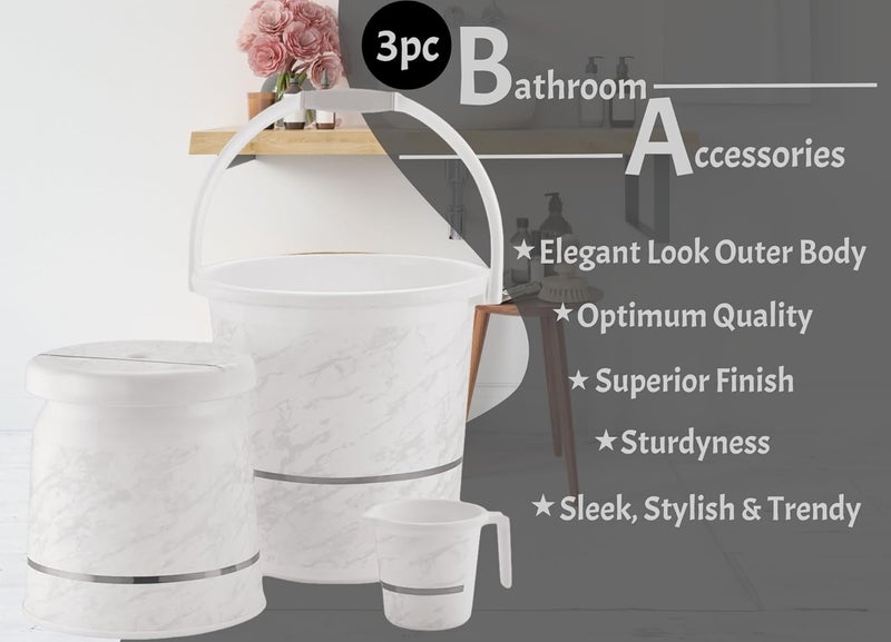 Liza Liza 3 pcs Bathroom Accessories Set Plastic Bath Set Bathroom Bucket 20Ltr, Mug and Stool 3 Piece Combo Set for Home, Kitchen & Bathroom (White) - Image 3