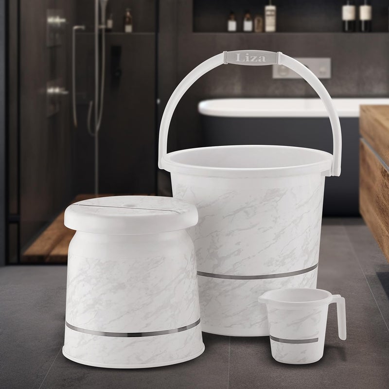 Liza Liza 3 pcs Bathroom Accessories Set Plastic Bath Set Bathroom Bucket 20Ltr, Mug and Stool 3 Piece Combo Set for Home, Kitchen & Bathroom (White) - Image 4