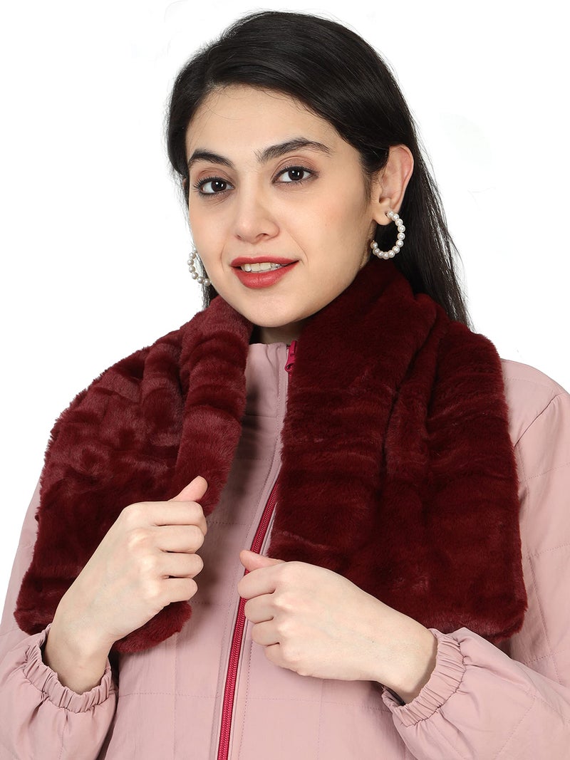 HIVER Faux Fur Scarf, Scarves, Muffler Shawls and Scarves/Shawl Fancy Faux Fur Scarf for Women/Winter Warm Soft Cozy Rectangle Furry Loophole Scarf Wrap for Women for Winters (Maroon) - Image 1