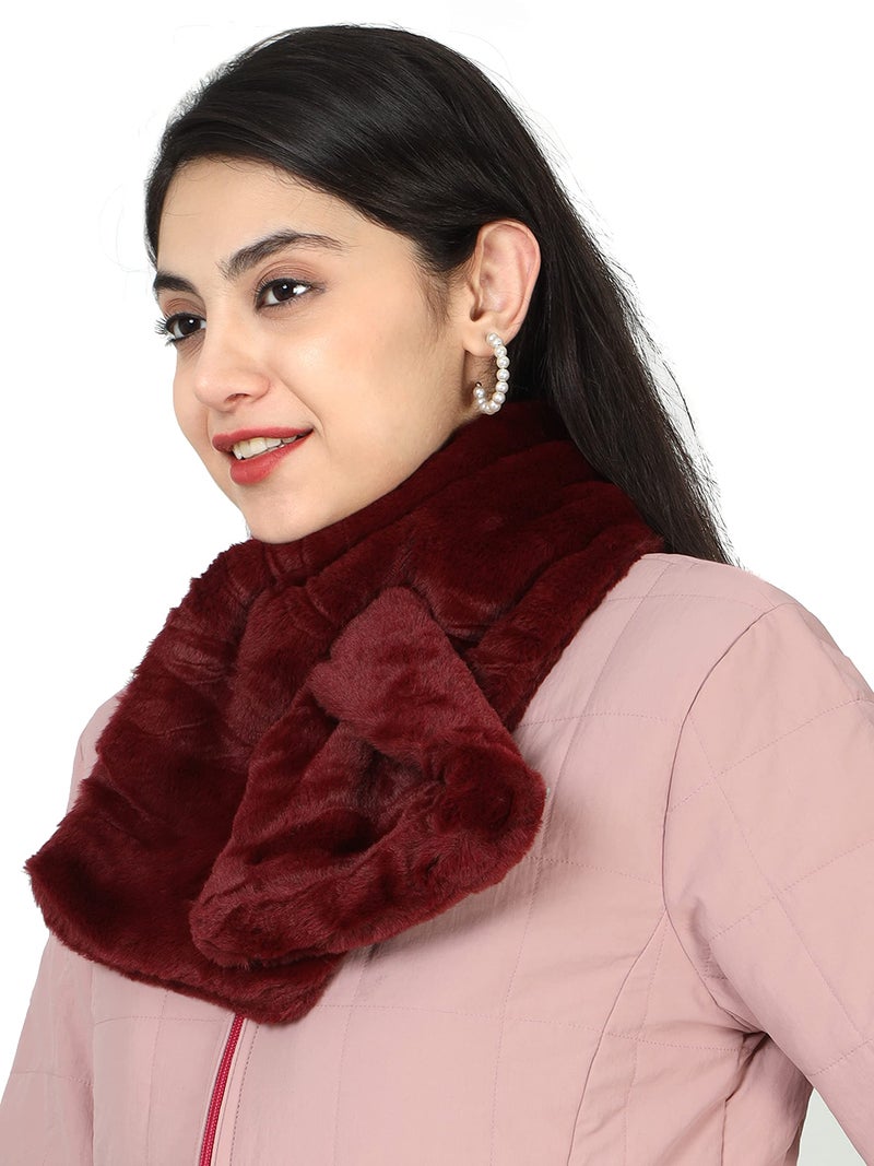 HIVER Faux Fur Scarf, Scarves, Muffler Shawls and Scarves/Shawl Fancy Faux Fur Scarf for Women/Winter Warm Soft Cozy Rectangle Furry Loophole Scarf Wrap for Women for Winters (Maroon) - Image 3
