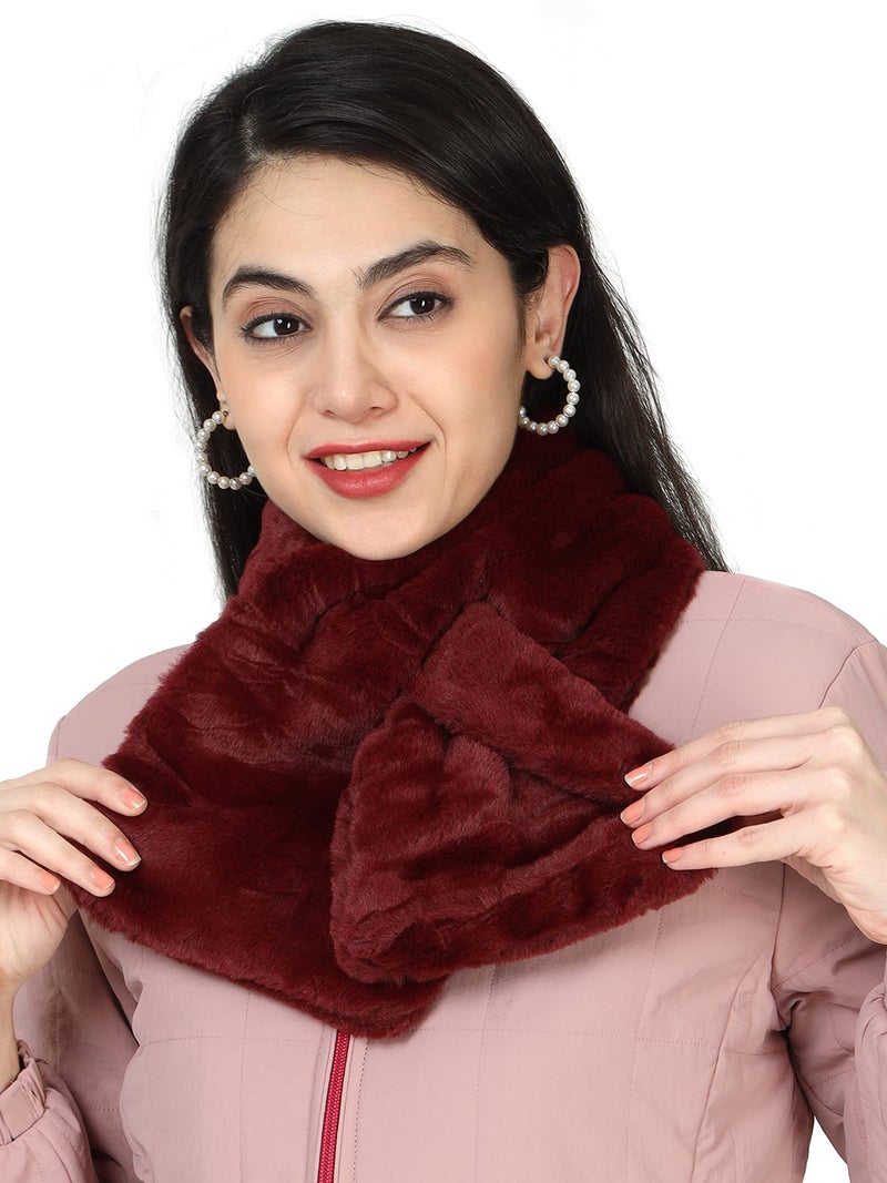 HIVER Faux Fur Scarf, Scarves, Muffler Shawls and Scarves/Shawl Fancy Faux Fur Scarf for Women/Winter Warm Soft Cozy Rectangle Furry Loophole Scarf Wrap for Women for Winters (Maroon) - Image 2