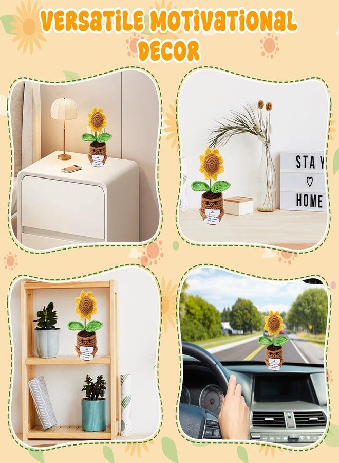 BendJoy® Positive Crochet Sunflower | Handmade Emotional Support Crochet Flower Pot | Crochet Gifts for Home, Office Desk & Car Dashboard Decor - Image 5