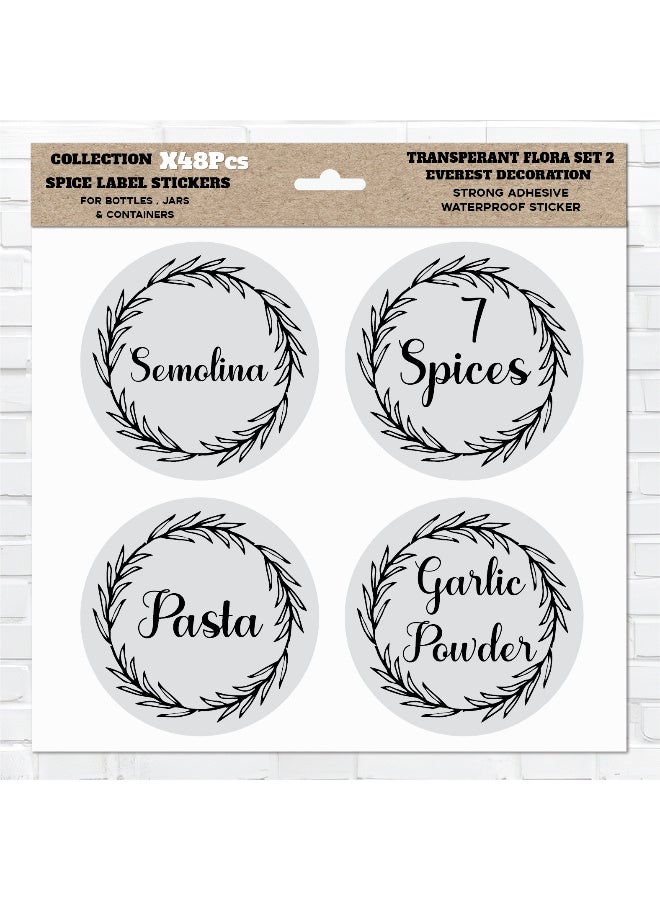 ملصقات توابل عدد 48 قطعة – ستيكر توابل مصنوعة من فينيل مقاوم للماء مع طبقة حماية، متينة ومنظمة للمطبخ لتحديد عبوات الأعشاب والتوابل، مقاومة للماء وطويلة الأمد - Image 1