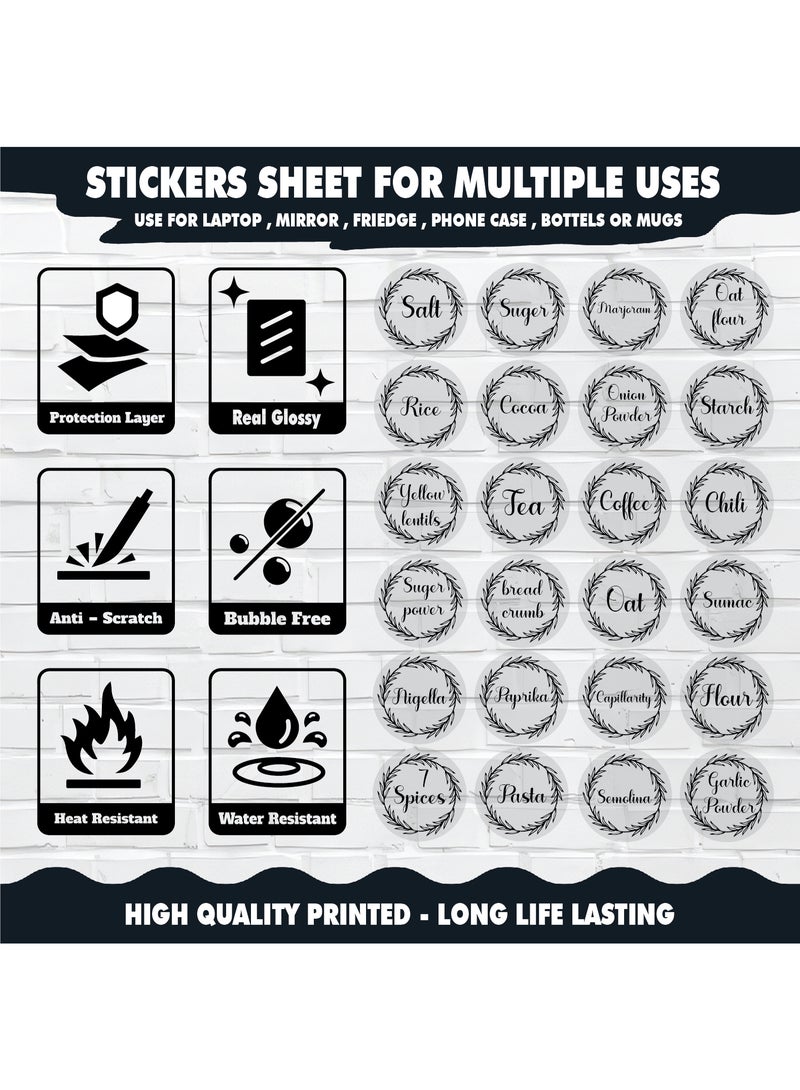 ملصقات توابل عدد 48 قطعة – ستيكر توابل مصنوعة من فينيل مقاوم للماء مع طبقة حماية، متينة ومنظمة للمطبخ لتحديد عبوات الأعشاب والتوابل، مقاومة للماء وطويلة الأمد - Image 3