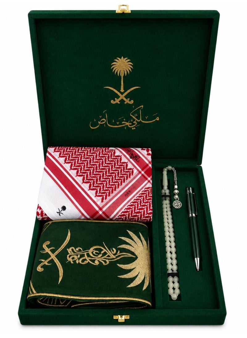 A luxurious royal gift set for the Kingdom's celebrations – a shemagh, scarf, prayer beads, and pen in an elegant men's gift box. - Image 1