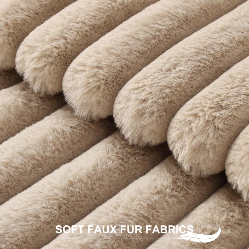 Pallene Faux Fur Plush Throw Pillow Covers 18x18 Set of 2, Luxury Soft Fluffy Striped Decorative Pillow Covers for Sofa, Couch, Living Room, Khaki - Image 2