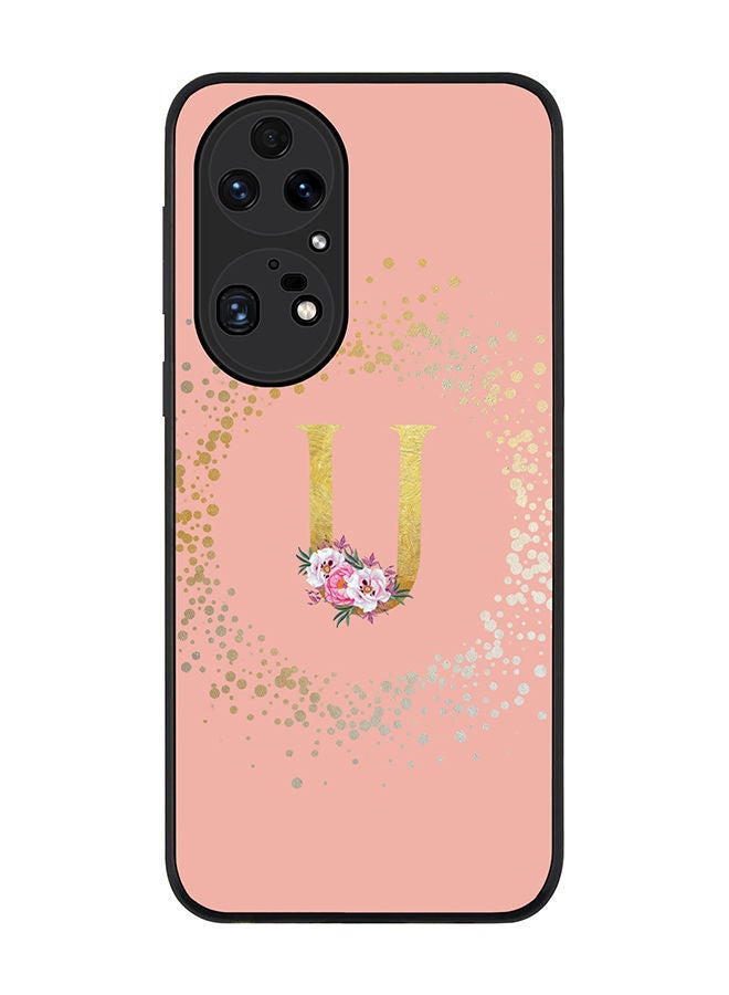 Stylizedd Rugged Black edge case for Huawei P50 Pro Slim fit Soft Case Flexible Rubber Edges TPU Gel Thin Cover - Custom Monogram Initial Letter Floral Pattern Alphabet - U (Rose Pink) - Image 1