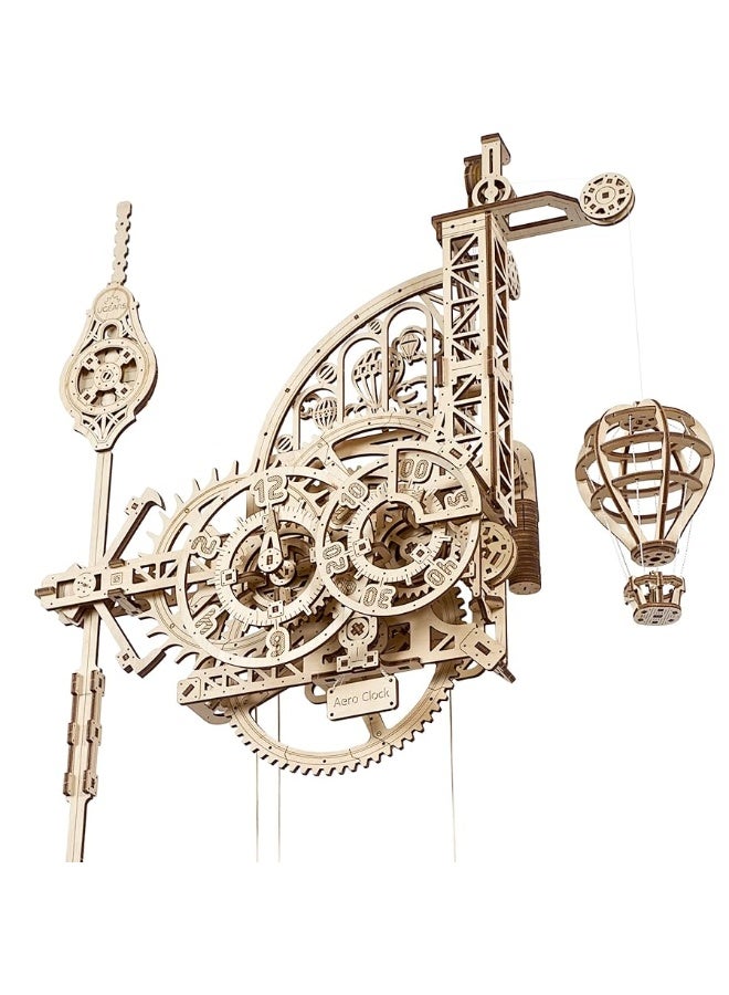UGEARS Aero Clock 3D Wooden 300+ pcs Puzzles for Adults Idea 3D Puzzle Clock to Build DIY Wooden Puzzle Mechanical Clock Kit - Wall Clock with Pendulum Wood Model Kit - Image 3