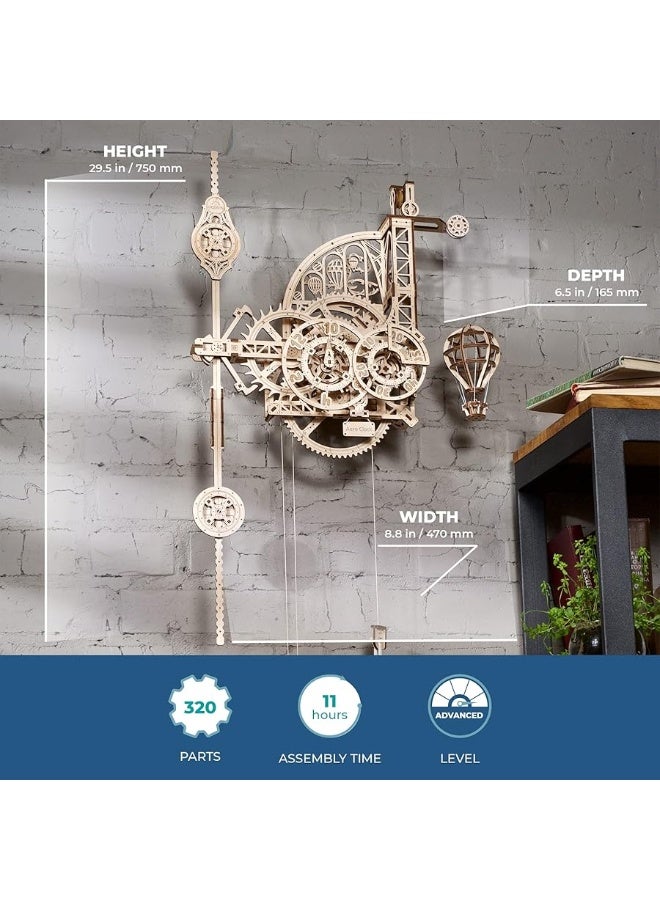 UGEARS Aero Clock 3D Wooden 300+ pcs Puzzles for Adults Idea 3D Puzzle Clock to Build DIY Wooden Puzzle Mechanical Clock Kit - Wall Clock with Pendulum Wood Model Kit - Image 5