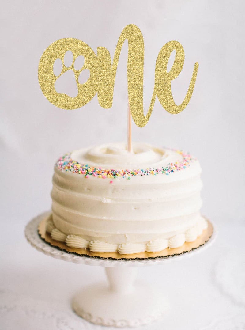 AHAORAY Paw Print One Cake Topper - Gold Glitter Pet Dog First Birthday Cake Decorations Supplies - Pet Puppy Theme Party Cake Decor  for Pet Birthday Party  Baby Shower Favors or Photo Booth Props - Image 2