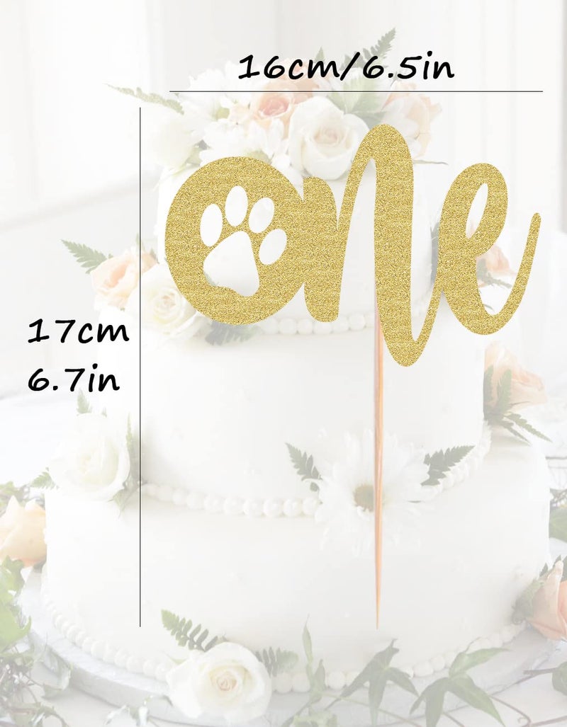 AHAORAY Paw Print One Cake Topper - Gold Glitter Pet Dog First Birthday Cake Decorations Supplies - Pet Puppy Theme Party Cake Decor  for Pet Birthday Party  Baby Shower Favors or Photo Booth Props - Image 3