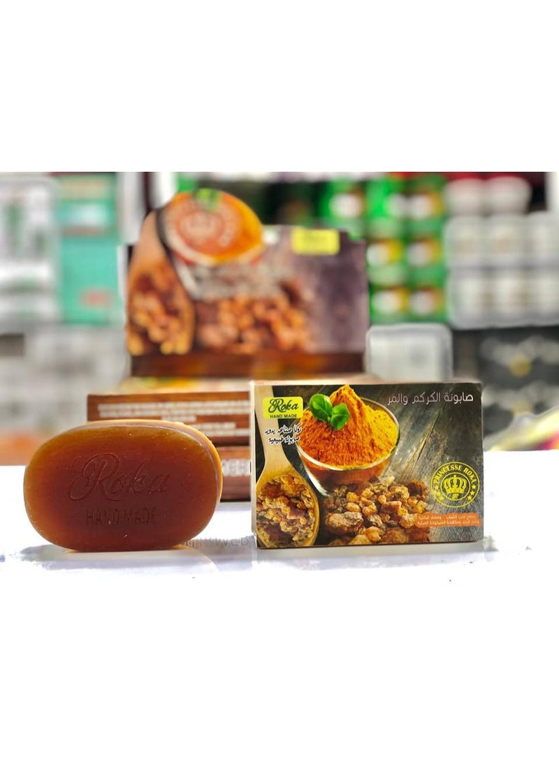 روكا صابونة الكركم والمر تفتيح البشرة، إزالة التصبغات، علاج الحبوب، تنظيف عميق، صابونة طبيعية، صابونة للبشرة الدهنية، مكافحة التجاعيد، صابونة تفتيح طبيعية، نضارة البشرة. - Image 2