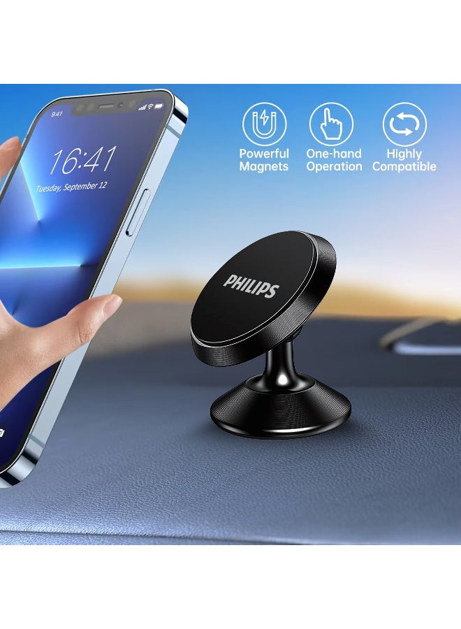 فيليبس Smart Magnetic Car Mount – 360° Rotation Dashboard & Desk Phone Holder – Strong Magnetic Grip – Universal Compatibility – Black black - Image 3