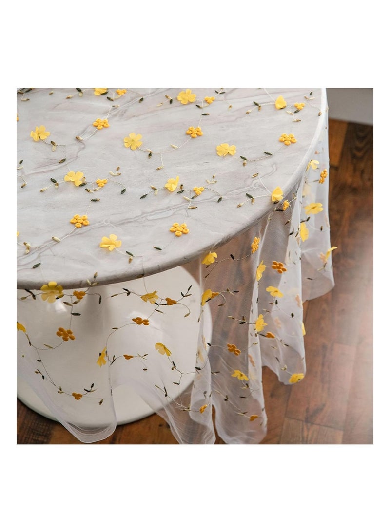 إزدنك مفرش طاولة مربع مقاس 150 سم × 150 سم، مفرش طاولة من الدانتيل المنقوش، مفرش طاولة أنيق مطرز، مناسب لحفلات الزفاف والعطلات وطاولة الطعام الطويلة (أصفر) - Image 4