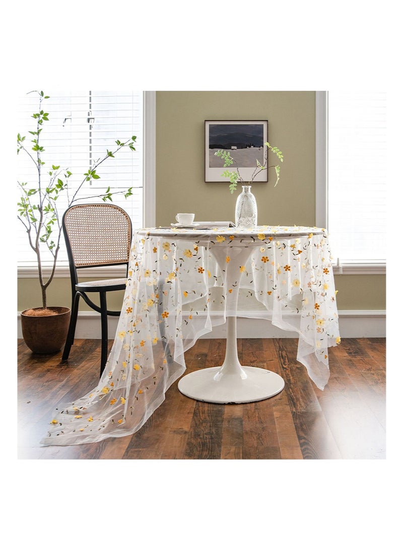 إزدنك مفرش طاولة مربع مقاس 150 سم × 150 سم، مفرش طاولة من الدانتيل المنقوش، مفرش طاولة أنيق مطرز، مناسب لحفلات الزفاف والعطلات وطاولة الطعام الطويلة (أصفر) - Image 1