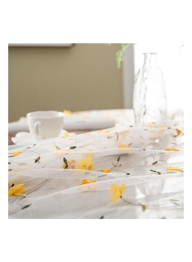 إزدنك مفرش طاولة مربع مقاس 150 سم × 150 سم، مفرش طاولة من الدانتيل المنقوش، مفرش طاولة أنيق مطرز، مناسب لحفلات الزفاف والعطلات وطاولة الطعام الطويلة (أصفر) - Image 3
