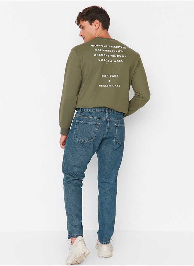 trendyol Navy Blue Green Vintage Look Relax Fit Boyfriend Jeans Denim Trousers TMNAW23JE00043  - Image 3