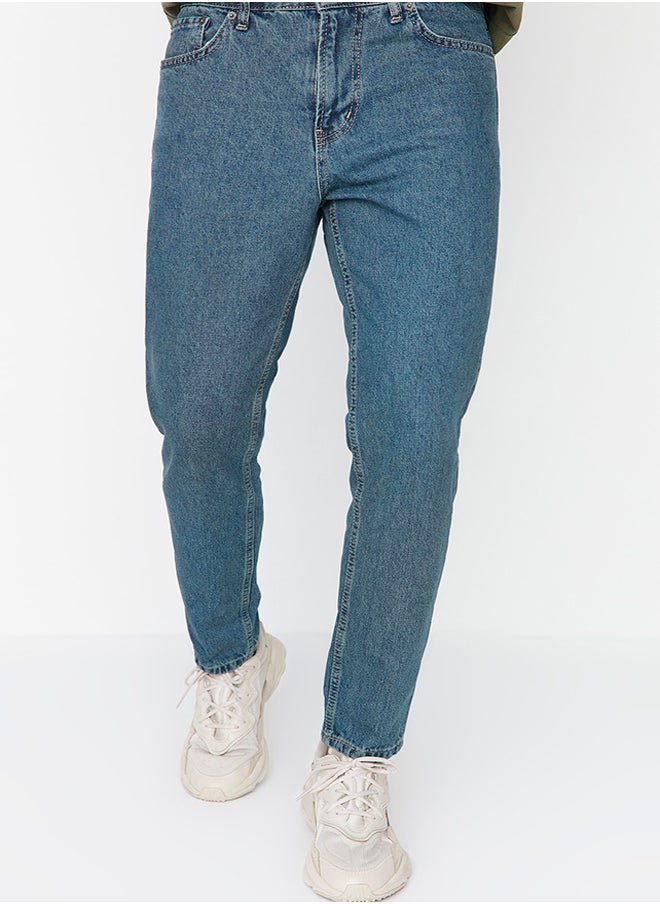 trendyol Navy Blue Green Vintage Look Relax Fit Boyfriend Jeans Denim Trousers TMNAW23JE00043  - Image 1