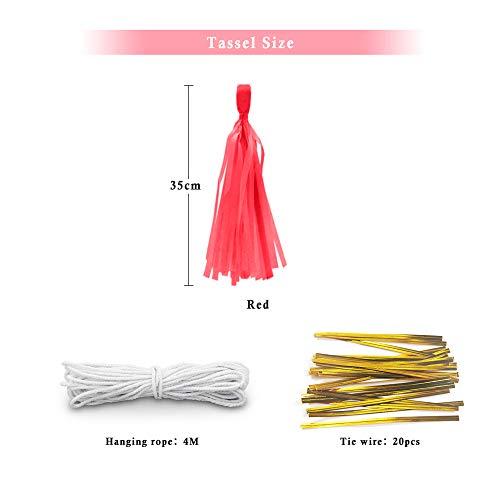 Binpeng Red Tissue Paper Tassel DIY Hanging Paper Decorations Party Garland for Party Decor, Wedding, Festival, Baby Shower - 20PCS (DEEP RED 35CM) - Image 2