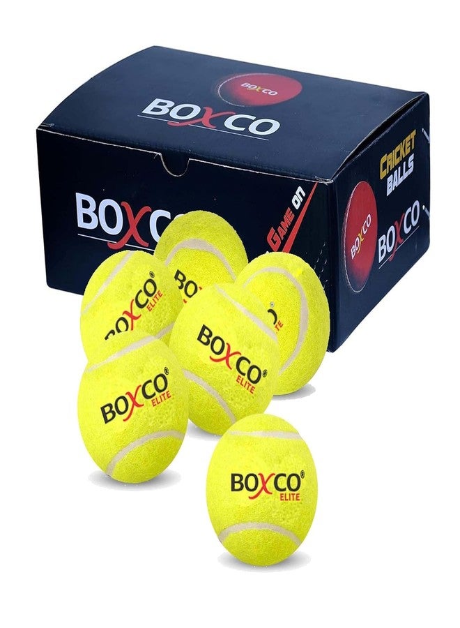 BOXCO Elite Tennis Cricket Balls (Pack of 6) | Heavy Durable Felt Long Lasting Practice Balls Ideal for Gully Cricket Training & Club Matches Medium Weight 80-90g - Image 1