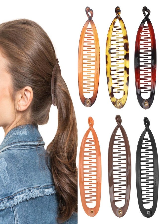 ANBALA 6Pcs Small Banana Clip Banana Clip for Women Retro 80’s French Hair Clips for Styling, Ponytails & Updos, Classic Banana Hair Clips for Women Girls (Tortoise and Neutral) - Image 1