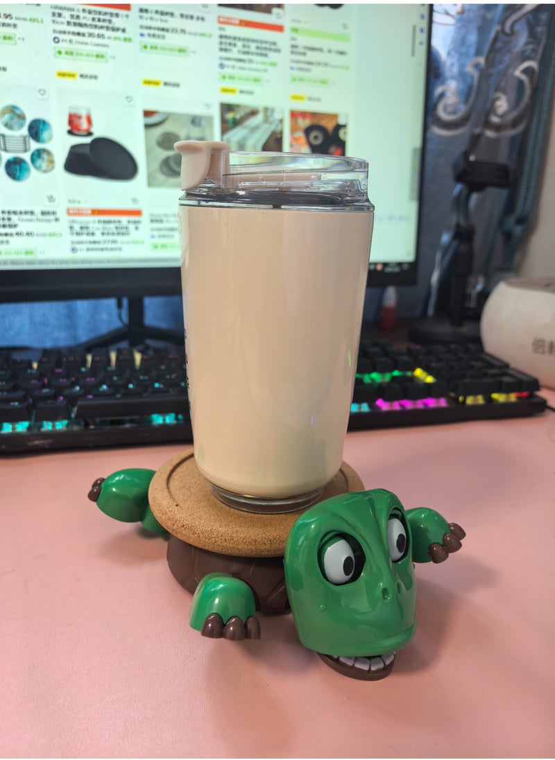 Turtle Fun Expression Coaster Set: With a cork insulation pad, cold drinks will not wet the table, and hot drinks will not burn your hands