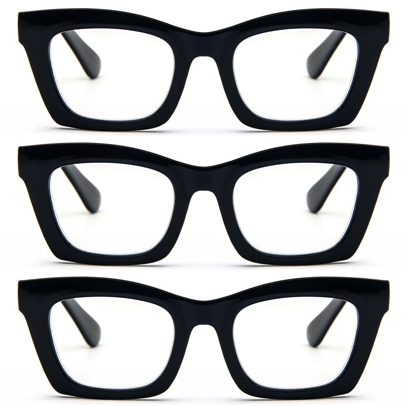 REAVEE 3 Pack Oprah Style Reading Glasses for Women Blue Light Blocking Oversized Cute Square Computer Readers with Spring Hinge Black 00