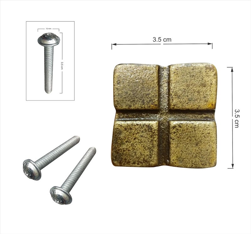 Two Moustaches Modern 4 Blocks Design CabinetWardrobe Knobs Antique Brass Pack of 6 - Image 4