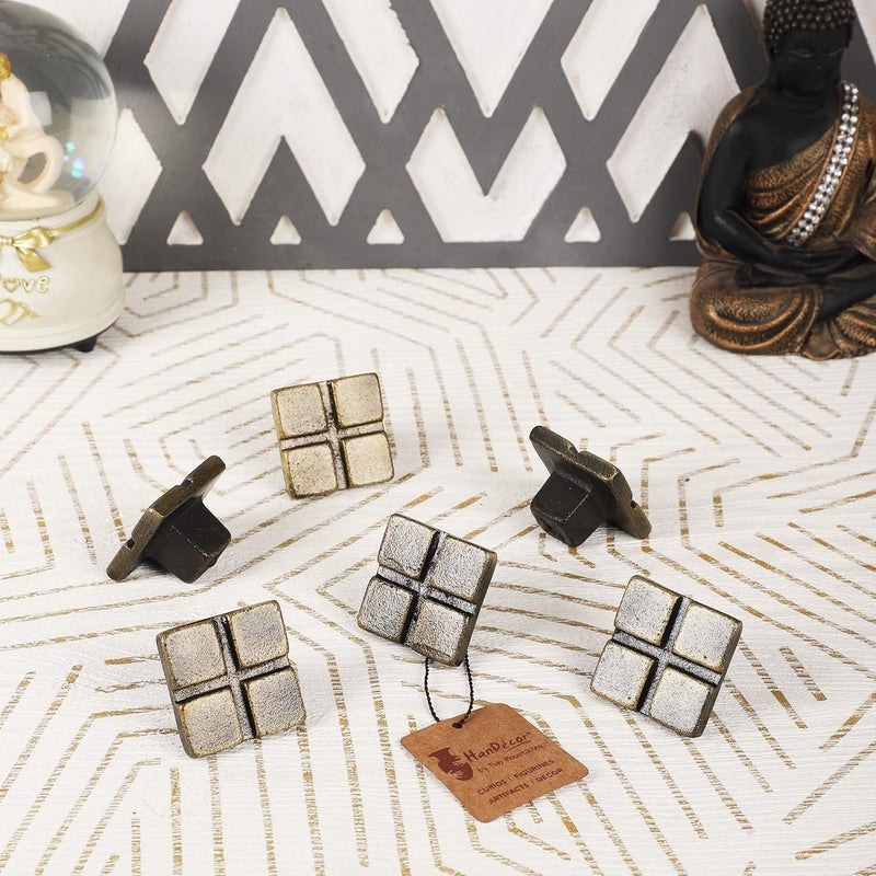 Two Moustaches Modern 4 Blocks Design CabinetWardrobe Knobs Antique Brass Pack of 6 - Image 1