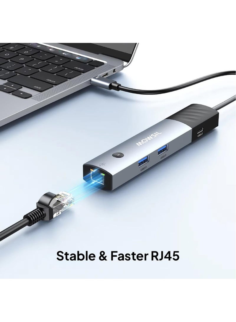 MOWSIL Mowsil USB-C Hub 6-in-1 with Switch, HDMI 4K 60Hz, 2 x USB 3.0, RJ45 Gigabit Ethernet, Type-C PD 100W, Type-C 3.0 Data, Video Output Mirror or Extend, Braided 9CM Cable, Aluminum Alloy - Image 3