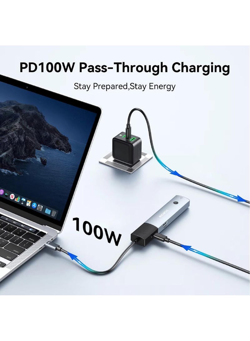 MOWSIL Mowsil USB-C Hub 6-in-1 with Switch, HDMI 4K 60Hz, 2 x USB 3.0, RJ45 Gigabit Ethernet, Type-C PD 100W, Type-C 3.0 Data, Video Output Mirror or Extend, Braided 9CM Cable, Aluminum Alloy - Image 2