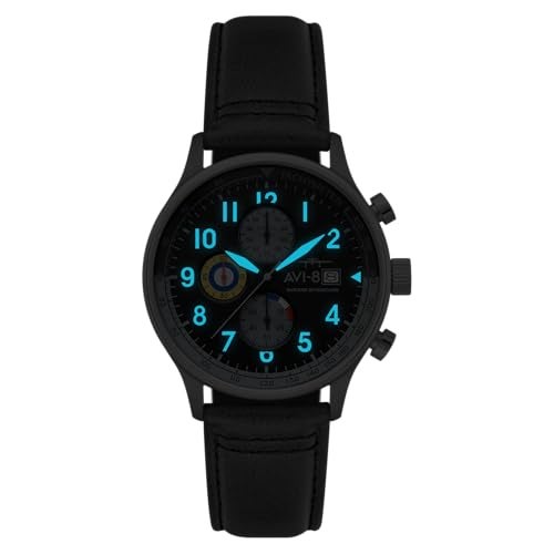 AVI-8 Men's 43.5mm Hawker Hurricane Classic Chronograph Grey Black Watch with Leather Strap AV-4011-0U - Image 3