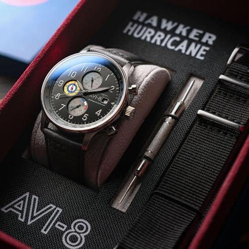 AVI-8 Men's 43.5mm Hawker Hurricane Classic Chronograph Grey Black Watch with Leather Strap AV-4011-0U - Image 5