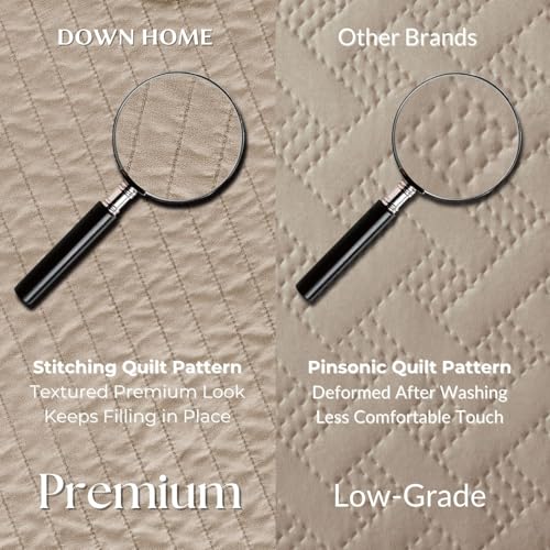 DOWN HOME Queen Quilt Bedding Set with Shams, Vintage Washed Soft Quilted Blanket Thin Comforter Lightweight Bedspread Coverlet Bed Cover, Brushed Microfiber Stripe Stitching, Brown, 86"x90" - Image 3