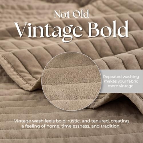 DOWN HOME Queen Quilt Bedding Set with Shams, Vintage Washed Soft Quilted Blanket Thin Comforter Lightweight Bedspread Coverlet Bed Cover, Brushed Microfiber Stripe Stitching, Brown, 86"x90" - Image 4