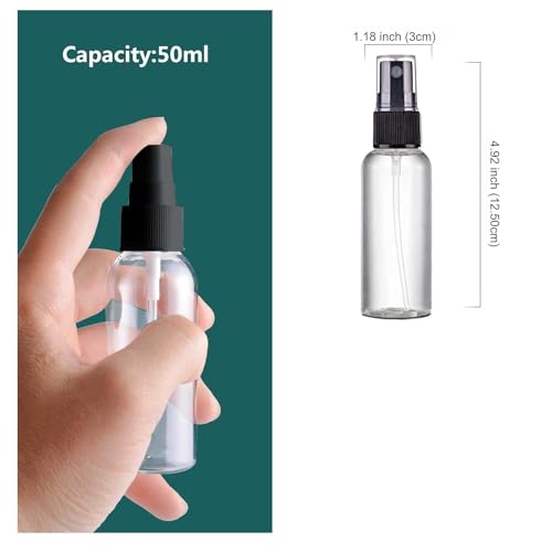 Zollyss Mist Spray Bottle | Spray Bottles Small 50ml Pack of 12 | Clear Plastic Mini Refillable Travel Liquid Containers | Fine Mist Spray for Hair, Face & Water - Image 4