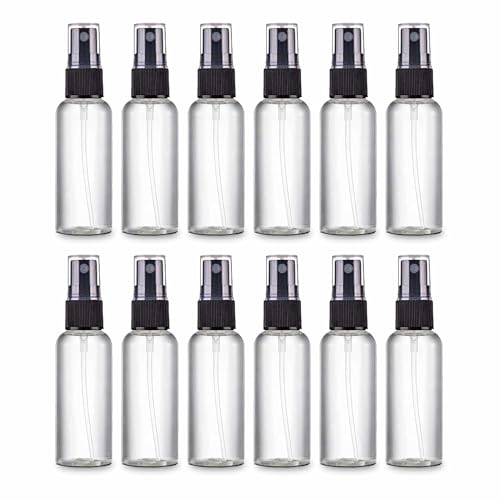 Zollyss Mist Spray Bottle | Spray Bottles Small 50ml Pack of 12 | Clear Plastic Mini Refillable Travel Liquid Containers | Fine Mist Spray for Hair, Face & Water - Image 1