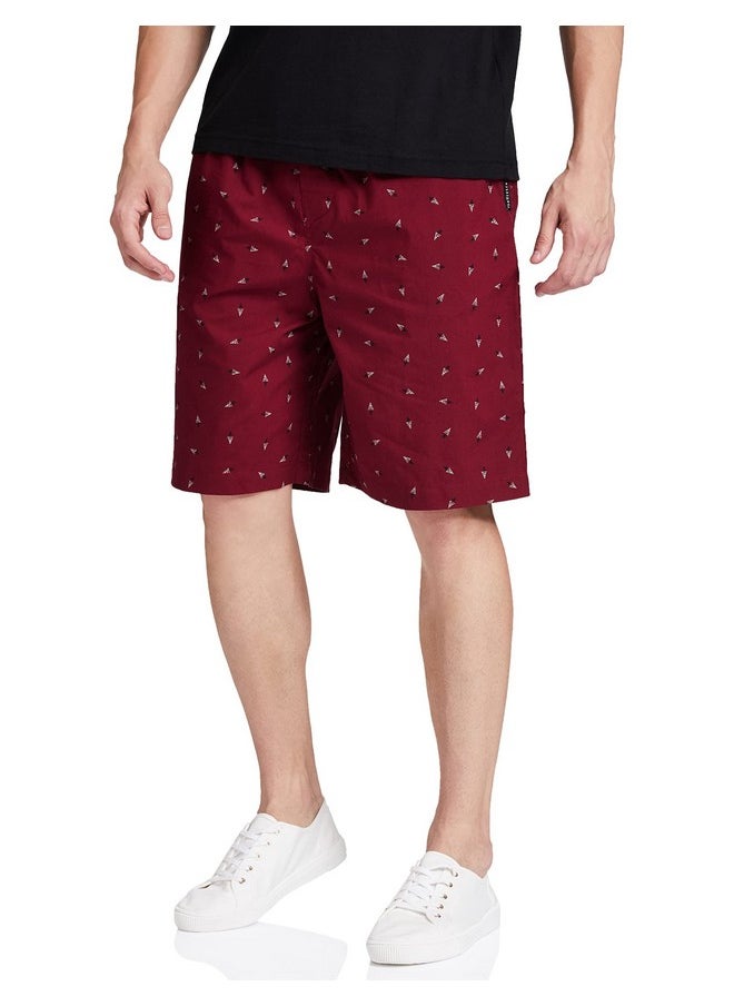 Van Heusen Van Heusen Men Athleisure Soft Suede Touch Lounge Shorts - 100% Combed Cotton - Allover Print, Functional Pocket_50061_Asp-01_Small, Maroon  - Image 1
