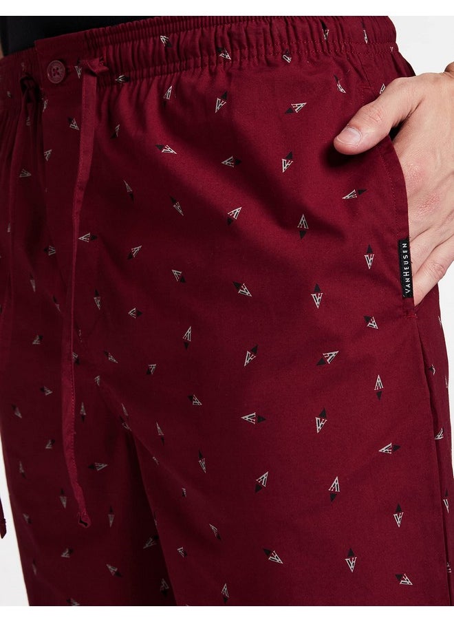 Van Heusen Van Heusen Men Athleisure Soft Suede Touch Lounge Shorts - 100% Combed Cotton - Allover Print, Functional Pocket_50061_Asp-01_Small, Maroon  - Image 3