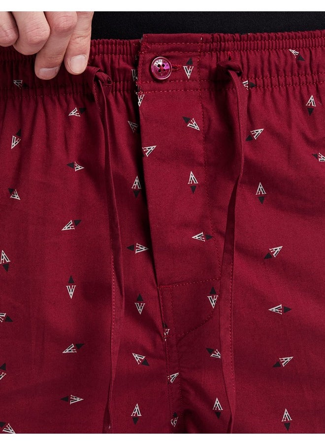 Van Heusen Van Heusen Men Athleisure Soft Suede Touch Lounge Shorts - 100% Combed Cotton - Allover Print, Functional Pocket_50061_Asp-01_Small, Maroon  - Image 4