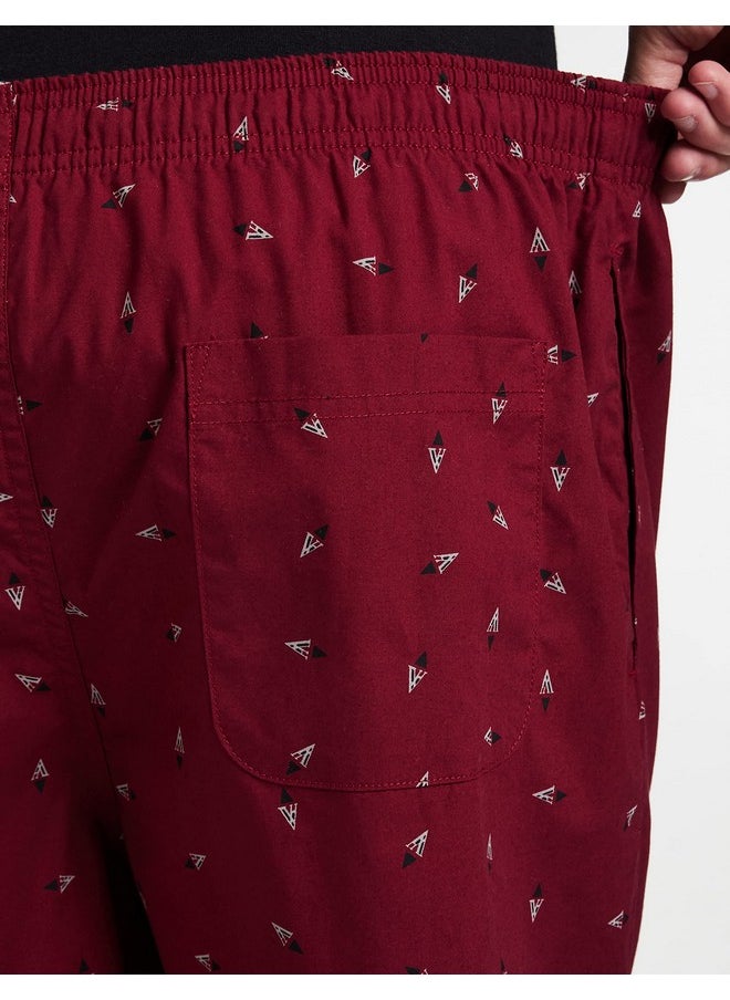 Van Heusen Van Heusen Men Athleisure Soft Suede Touch Lounge Shorts - 100% Combed Cotton - Allover Print, Functional Pocket_50061_Asp-01_Small, Maroon  - Image 5