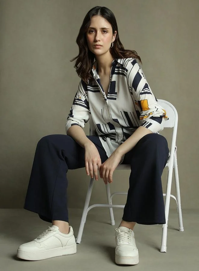 دينيس لينغو Multi-Colored Printed Shirt for Women - Oversized Fit, Trendy