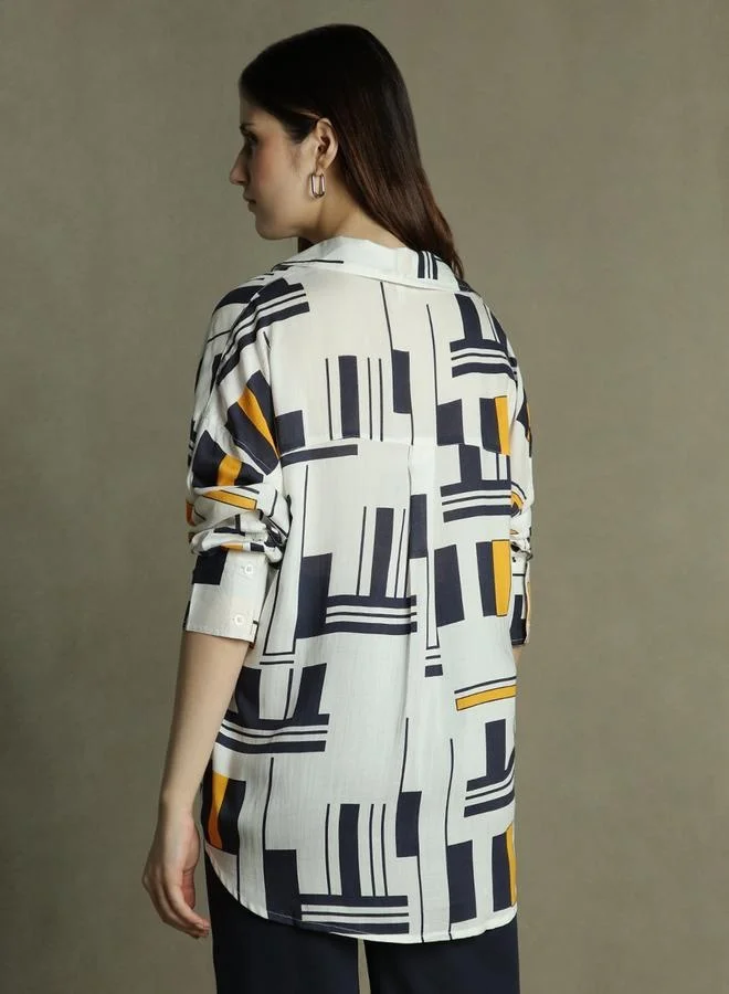 دينيس لينغو Multi-Colored Printed Shirt for Women - Oversized Fit, Trendy