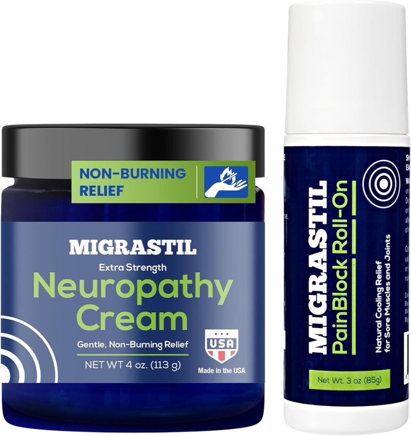 Basic Vigor Migrastil Extra Strength Neuropathy Cream 4 oz and PainBlock RollOn 3 oz Bundle - Image 1