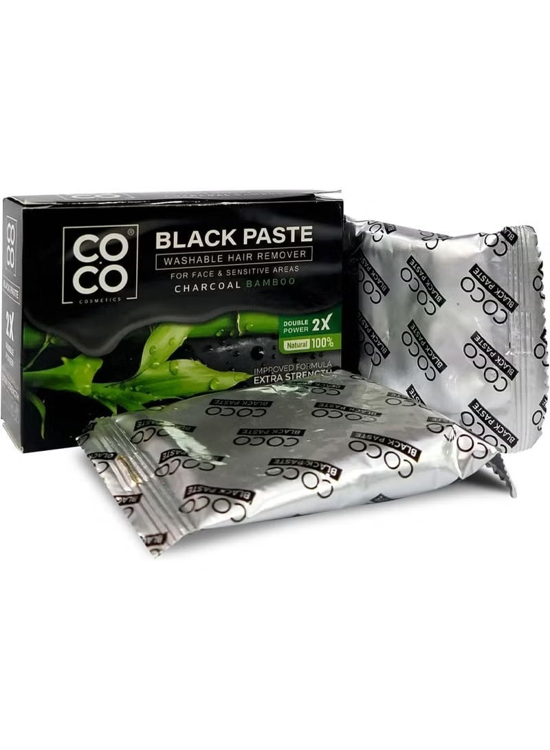 كوكو شمع كوكو - مزيل شعر قابل للغسل، معجون أسود، طبيعي 100%، تركيبة مُحسّنة بقوة إضافية مضاعفة - للوجه والمناطق الحساسة، 100 غرام (فحم الخيزران) - Image 3
