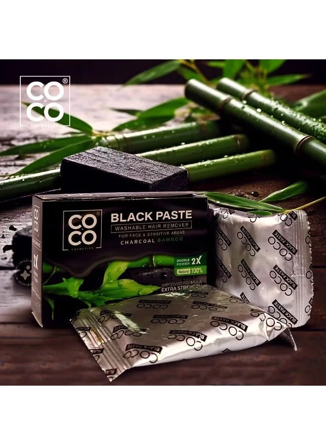 كوكو شمع كوكو - مزيل شعر قابل للغسل، معجون أسود، طبيعي 100%، تركيبة مُحسّنة بقوة إضافية مضاعفة - للوجه والمناطق الحساسة، 100 غرام (فحم الخيزران) - Image 2