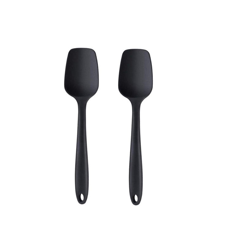 Ramkuwar Silicone Kitchen Utensils Set Non-Stick Spoon & Spatula, Flexible, Non-Toxic Cooking Tools – Black (2 Piece) - Image 1