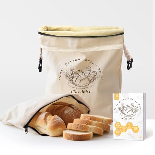 Oerdoh Bread Bags for Homemade Bread 2 Packs XL Reusable Organic Beeswax Linen Cotton Sourdough Bag Homesteading Essentials Sourdough Bags with Sealing Zip to Keep Fresh - Image 1