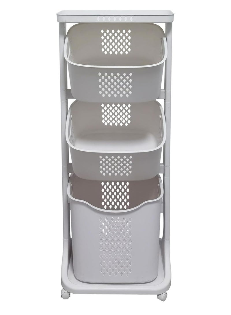 DubaiGallery Laundry Basket With Wheel Rolling Laundry Sorter 3-Tier Basket Stand With 6 Side Hooks For Kitchen Bathroom Trolley Dirty Clothes Bag Washing Bin School Beauty Salon Utility Organizer Cart - Image 2